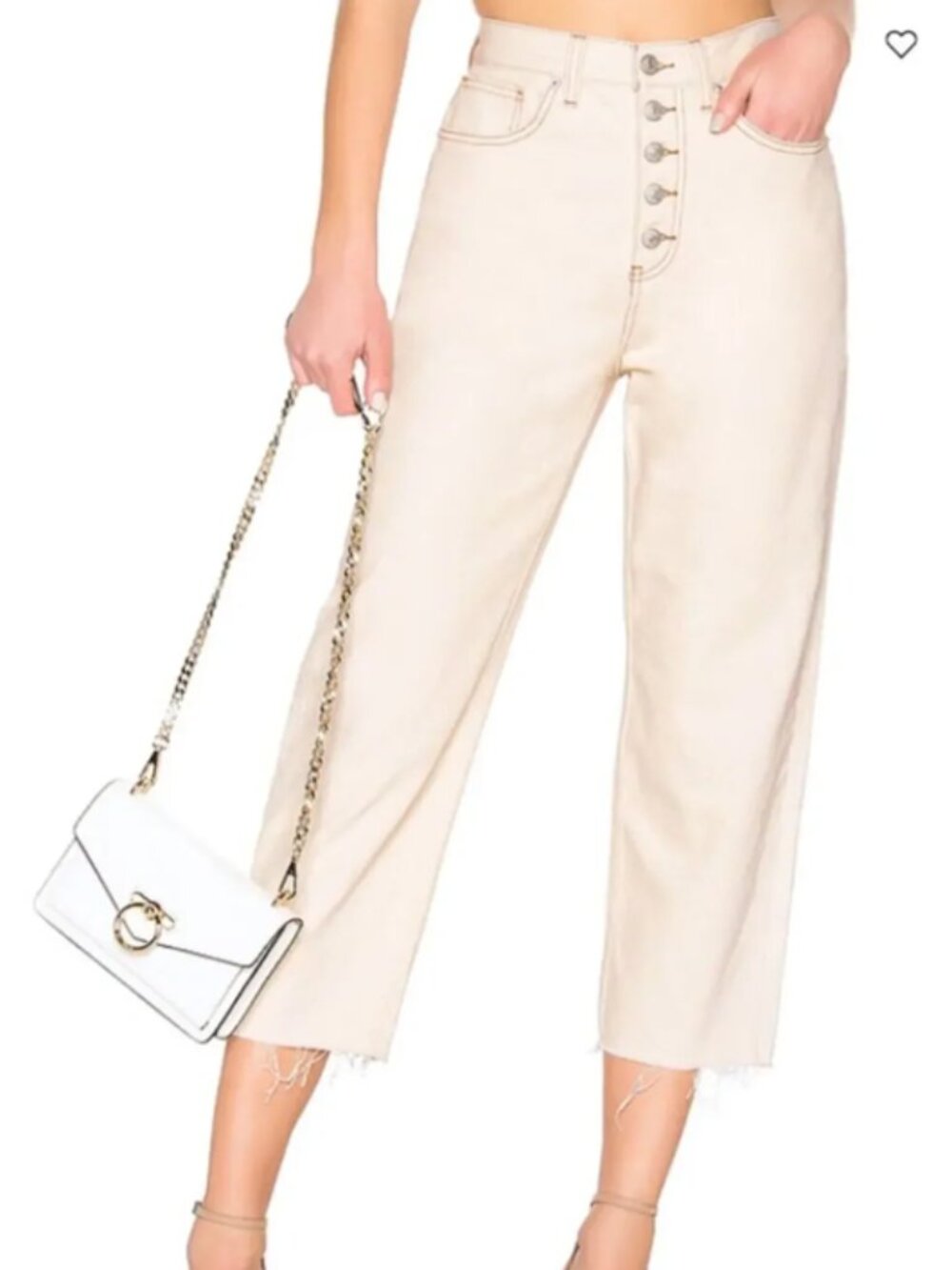 We The Free | Free People Cropped Jeans Ivory Buckle Back Exposed Button fly 27